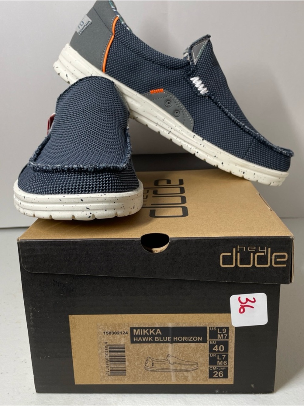 Hey Dude Mikka Slip-Ons in Hawk Blue with Orange Accent